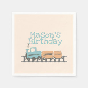 Retro Kids Train 1st Birthday Party   Napkin