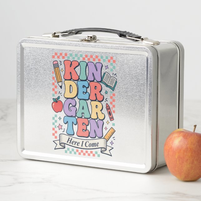 Retro Kindergarten Here I Come School Metal Lunch Box (In Situ)