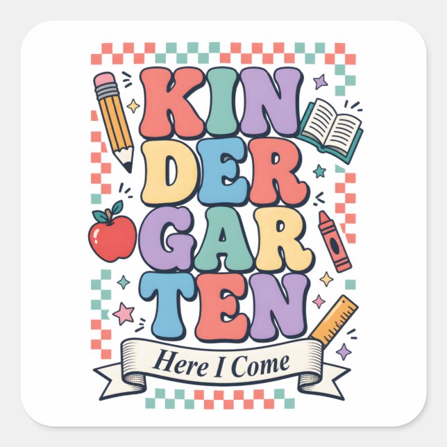 Retro Kindergarten Here I Come School Square Sticker (Front)