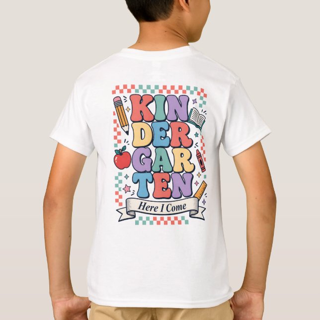 Retro Kindergarten Here I Come School T-Shirt (Back)