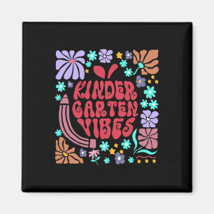 Retro Kindergarten Vibes Teacher Floral Apple Back Magnet