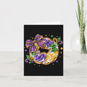 Retro King Cake Coquette Bow Beads Happy Mardi Gra Card