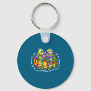 Retro King Cake Coquette Bow Beads Happy Mardi Gra Key Ring