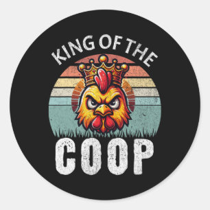 Retro King Of The Coop Angry Daddy Chicken Fathers Classic Round Sticker