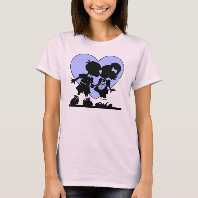 Retro Kiss Cartoon Boy and Girl T-Shirt (Front)