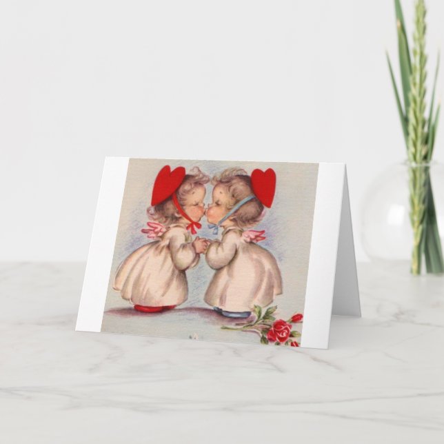 Retro Kissing Angels Valentine's Day Note Card (Front)