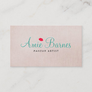 Retro Kissing Lips Makeup Artist Beige Linen Look Business Card