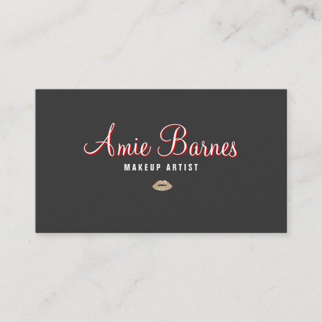 Retro Kissing Lips Makeup Artist Black Beauty Business Card (Front)
