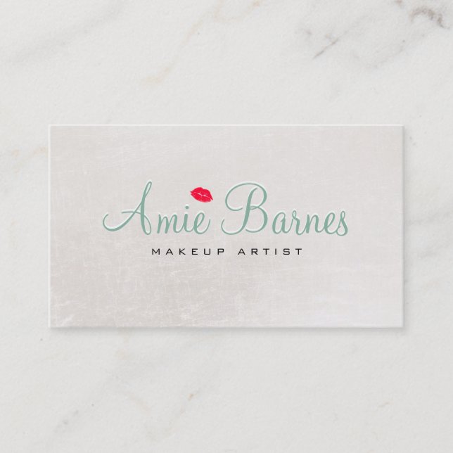 Retro Kissing Lips Makeup Artist Shimmery White Business Card (Front)