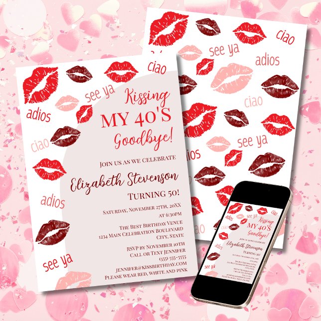 Retro Kissing My 40's Goodbye 50th Birthday Party Invitation (Creator Uploaded)