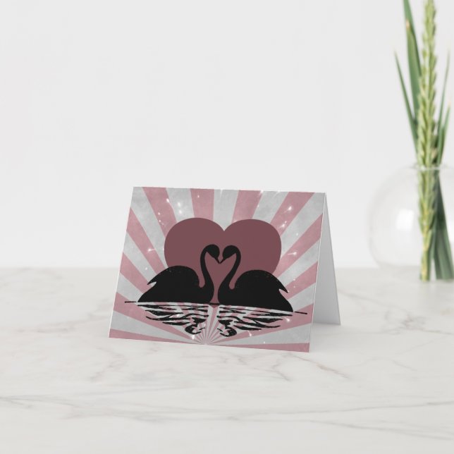 Retro Kissing Swans Thank You Card (Front)