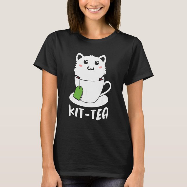 Retro Kit Tea  Kitten Cat  Tea Drinker Teacup Pun T-Shirt (Front)