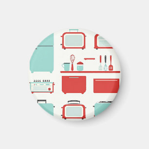 Retro Kitchen Appliances Pattern Magnet