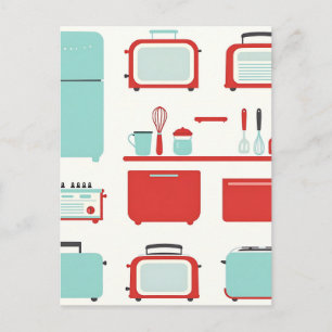 Retro Kitchen Appliances Pattern Postcard