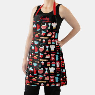 Retro Kitchen Baking Cooking Lover Black Design Apron
