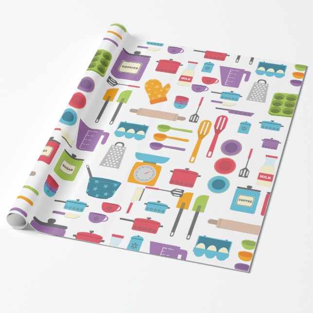 retro kitchen chef cook baking wrapping paper (Unrolled)