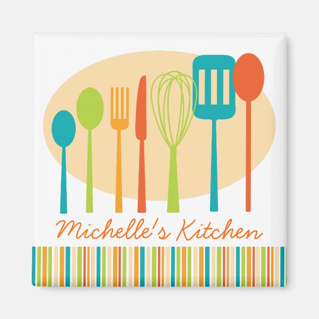 Retro Kitchen Cooking Utensils Personalised Magnet (Front)