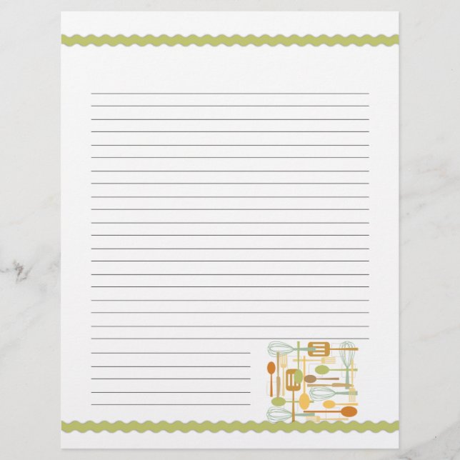 Retro Kitchen Cooking Utensils Recipe Pages (Front)