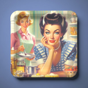 Retro Kitchen Painting Paper Plate