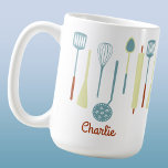 Retro Kitchen Personalised Coffee Mug<br><div class="desc">Fun retro kitchen implements.  Change the name or text to personalise.  Original art by Nic Squirrell.</div>