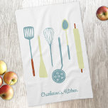 Retro Kitchen Personalised Tea Towel<br><div class="desc">Fun retro kitchen implements.  Change or remove the name or text to personalise.  Original art by Nic Squirrell.</div>