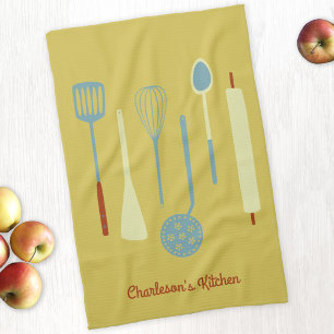 Retro Kitchen Personalized Yellow Tea Towel