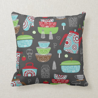 Retro Kitchen Pyrex and Mushroom Pattern Artwork Cushion