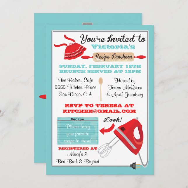 Retro Kitchen Recipe Luncheon Invitations (Front/Back)