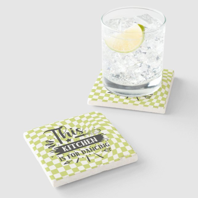 Retro Kitchen Sayings funny Pink Green Stone Coaster (Side)