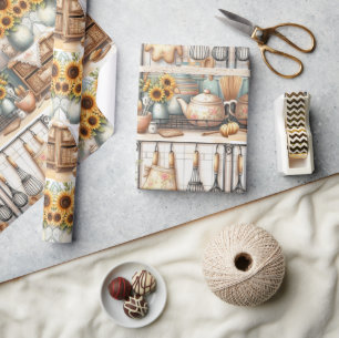 Retro Kitchen Shelf and Sunflower Wrapping Paper