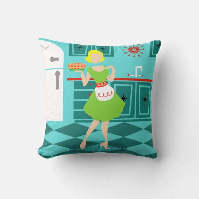 Retro Kitchen Throw Pillow (Front)