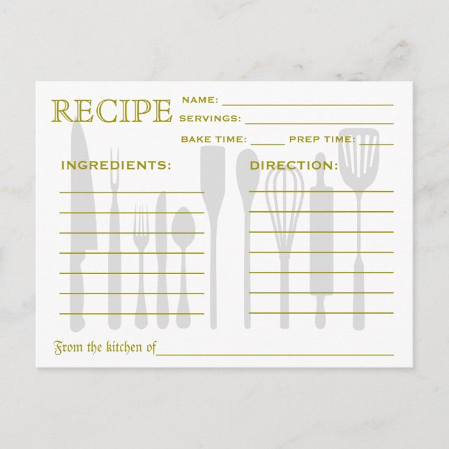 Retro Kitchen Tools Recipe Card Colourful Striped (Front)