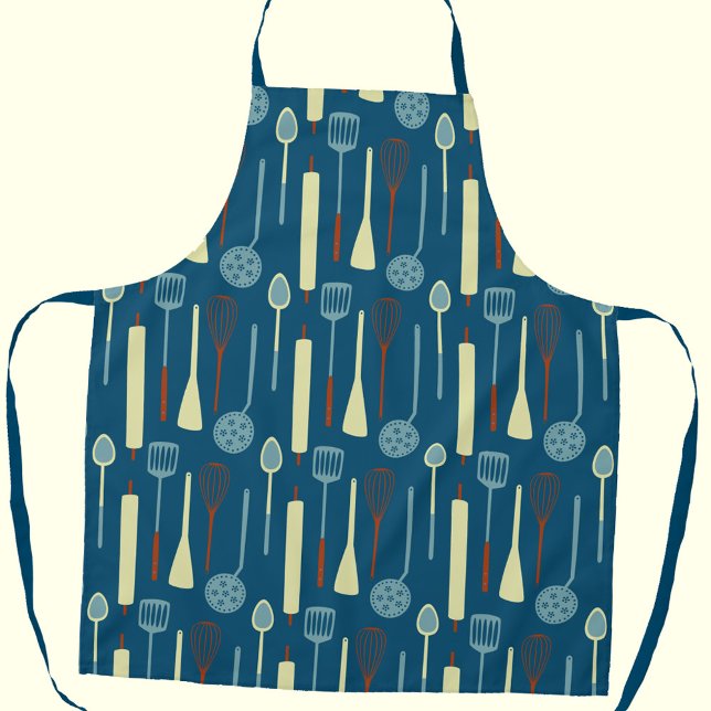 Retro Kitchen Utensils Apron (Retro kitchen utensils fun yellow apron for your favorite cook, chef or baker)