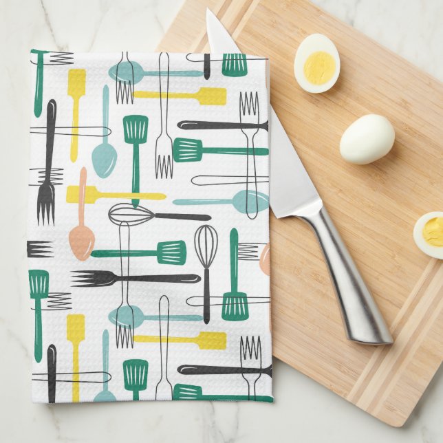 Retro Kitchen Utensils  Tea Towel (Quarter Fold)