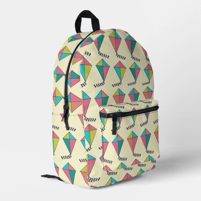 Retro Kite Pattern Printed Backpack (Back Corner Left)