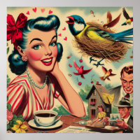 Retro Kitsch 1950s Girl Illustration