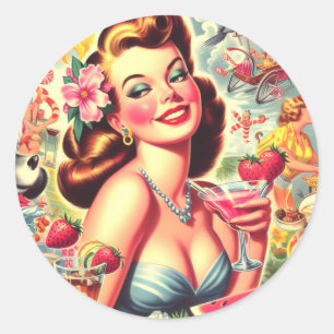 Retro Kitsch Cute Pinup Classic Round Sticker