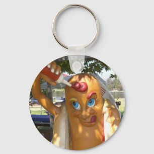 Retro Kitsch Hot Dog Statue Key Ring