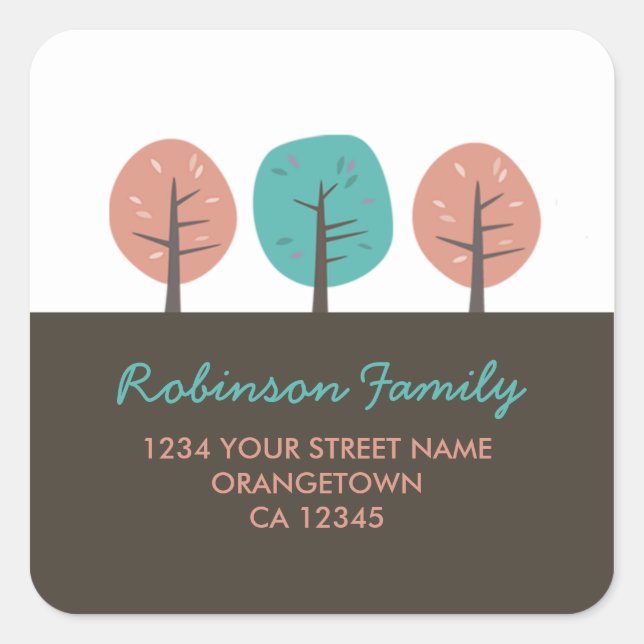 Retro Kitsch Trees Return Address Stickers (Front)