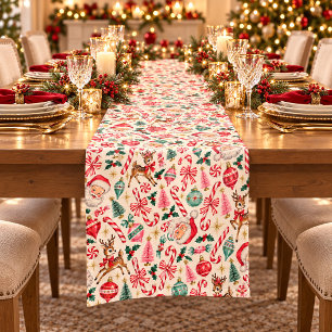 Retro Kitschmas Candy Cane Christmas Table Runner