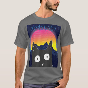 Retro Kitten Neko Synthwave Japan 80s Manga Haraju T-Shirt