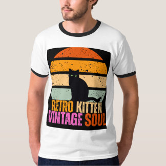 Retro Kitten Vintage Soul Black Cat Sunset Graphic T-Shirt