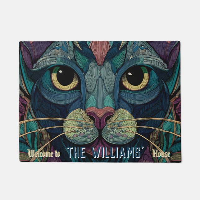 Retro Kittens Cat Mum Dad Housewarming Gift Doormat (Front)