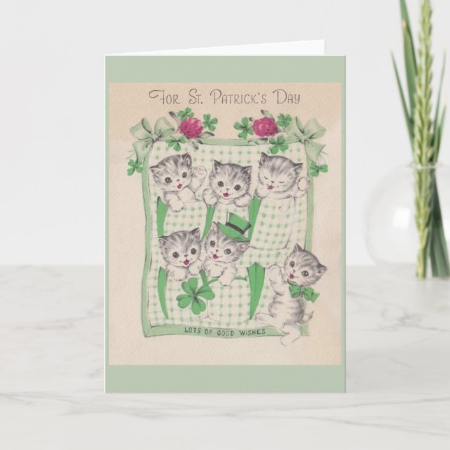 Retro Kittens St. Patrick's Day Greeting Card (Front)