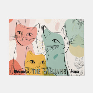 Retro Kitties Cat Mum Dad Home Decor Waterhog Doormat