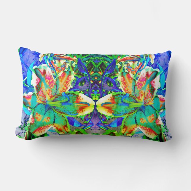 Retro kiwi Lily Mandala Lumbar Cushion (Front)