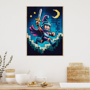 Retro Knight Pixelated Poster