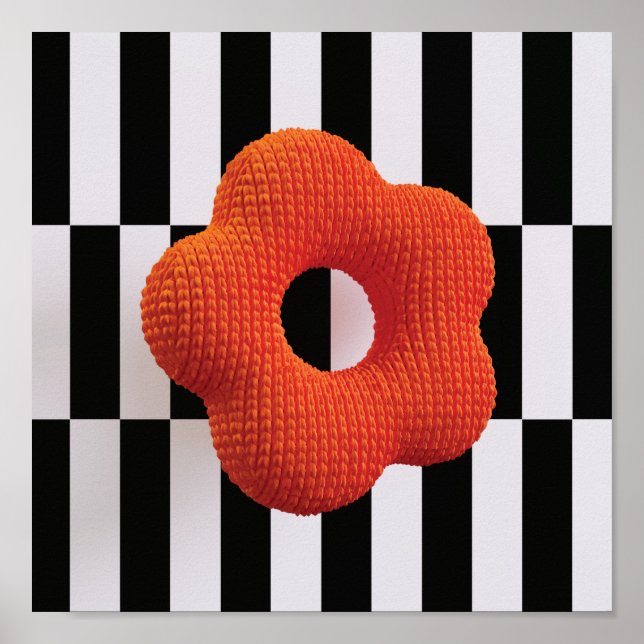 Retro knit flower 3D art print orange, black&white (Front)