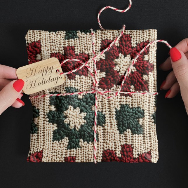 Retro Knitted Red Green Christmas Sweater Weather Wrapping Paper (Creator Uploaded)
