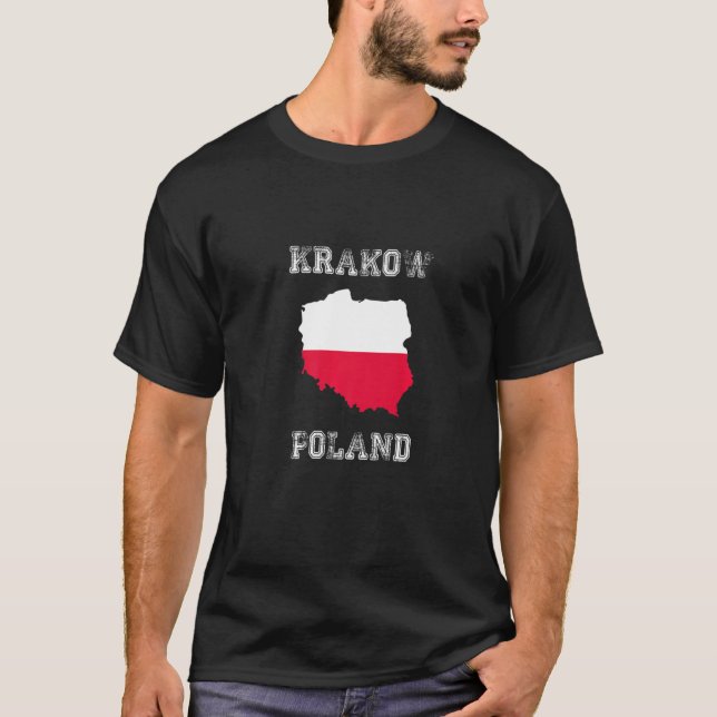 Retro Krakow Poland Distressed Poland Flag   T-Shirt (Front)